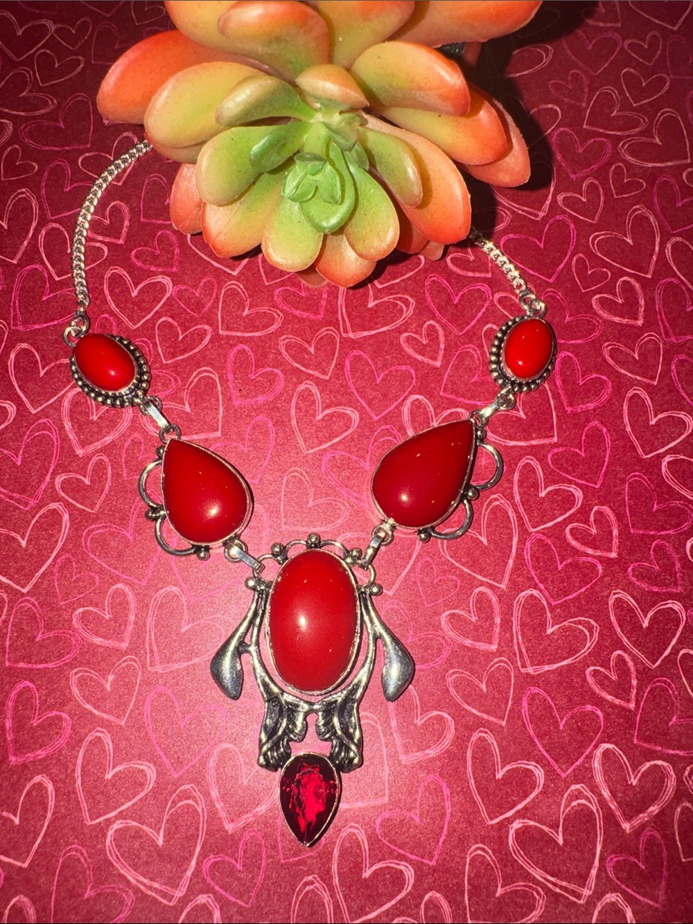 Silver Coral & Garnet Necklace